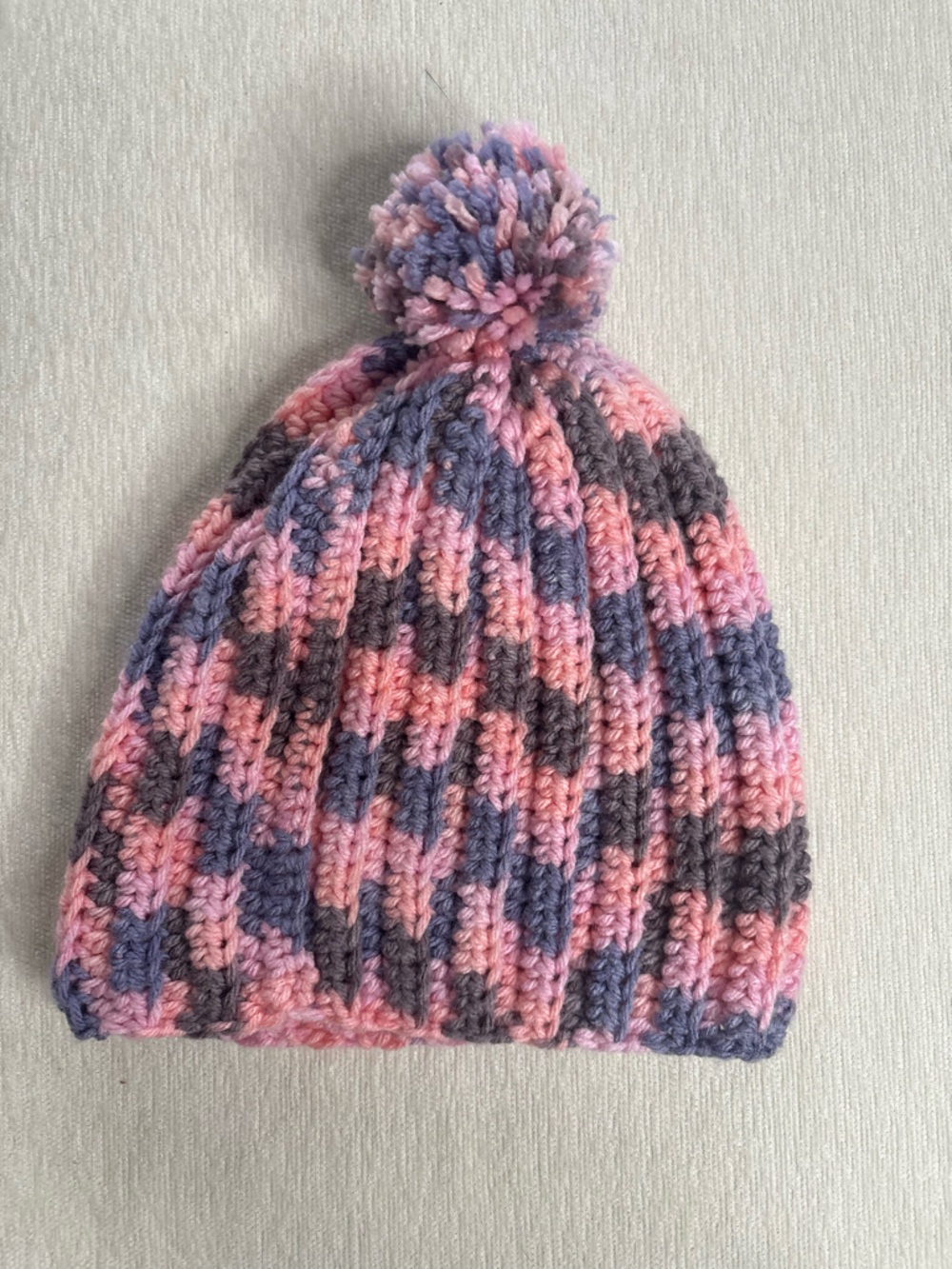 Kids Pink & Purple Knit Pom Pom Hat - Unbranded